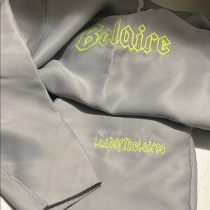 Gray Satin Scarf with Neon Yellow Embroidery